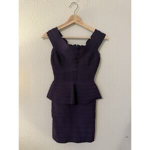 Herve Leger Rebeca Sleeveless Peplum Bandage Mini Dress Purple Cocktail XS